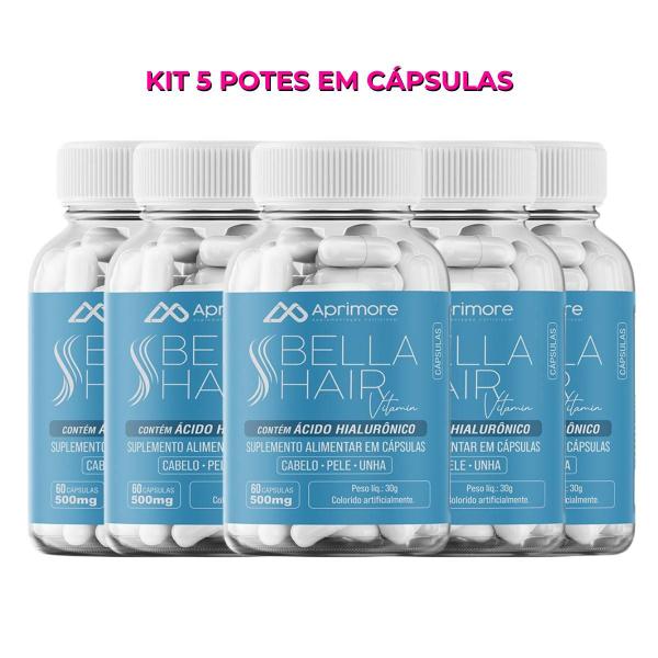 Imagem de Kit 5 Bella Hair Vitamina Antiqueda P/cabelo, Pele E Unhas