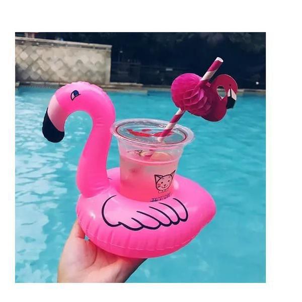 Imagem de Kit 5 Boias Porta Copo Flamingo Flutuador Para Praia Piscina