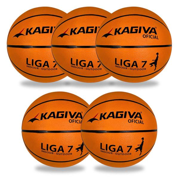 Imagem de Kit 5 Bola De Basquete Kagiva Liga 7 Profissional Campeonato Atacado Oficial Treinamento Treino Escola Condomínio Academia Esporte Quadra Exterior Interior Borracha Top Grip Basketball