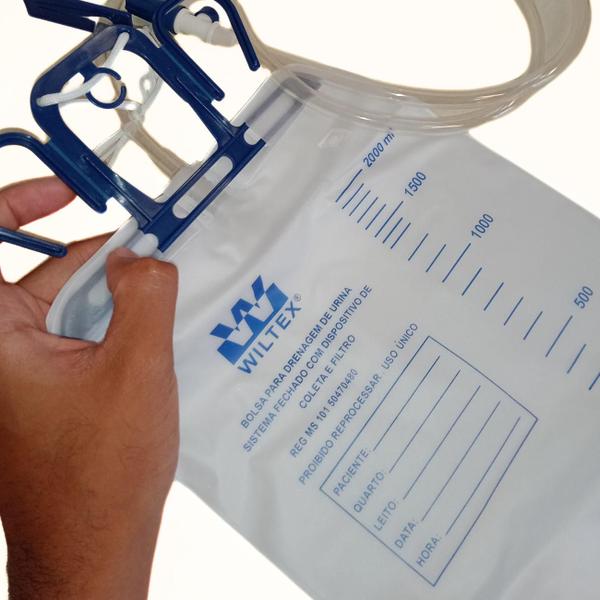 Imagem de Kit 5 Bolsa Coletora Urina Estéril Hospitalar Paciente No Leito Acamados 2 L - Wiltex