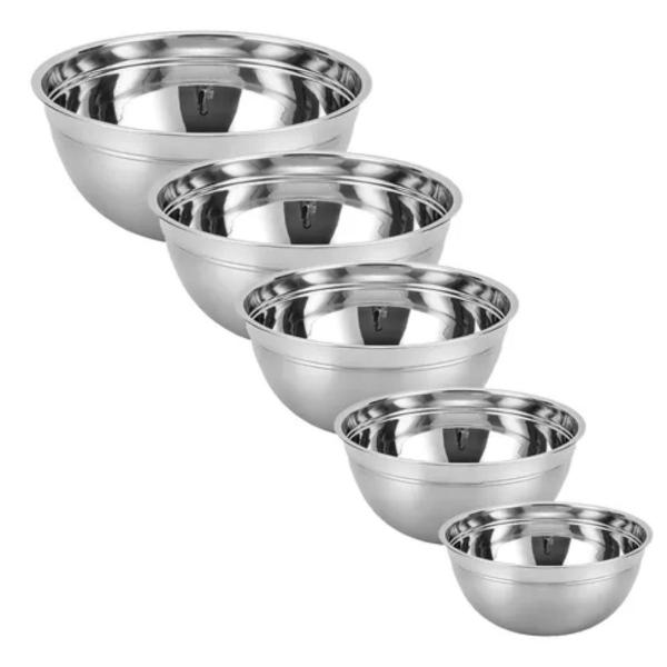 Imagem de Kit 5 Bowl de Inox Bacia Cozinha Profissional Resistente Weck