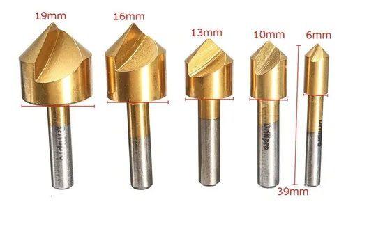 Imagem de Kit 5 Broca Escariadora Conica Ferro Madeira Metal 6 A 19 Mm