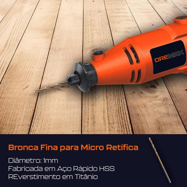 Imagem de Kit 5 Brocas 1Mm Aço Rápido Hss Titânio Micro Mini Retíficas