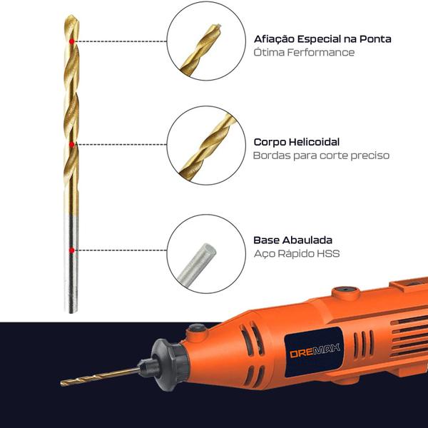 Imagem de Kit 5 Brocas 2mm Aço Rápido HSS Titânio Micro Mini Retíficas