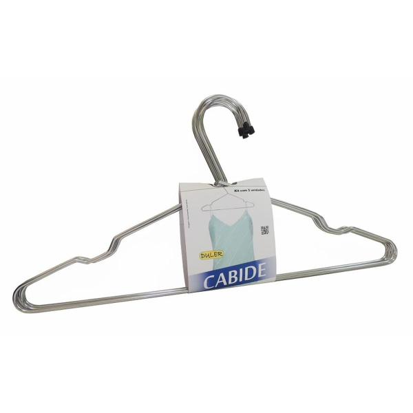 Kit 5 Cabides Aço Cromado Com Cava Reforçado Roupa Pesada - ms Imagem de Kit 5 Cabides Aço Cromado Com Cava Reforçado Roupa Pesada