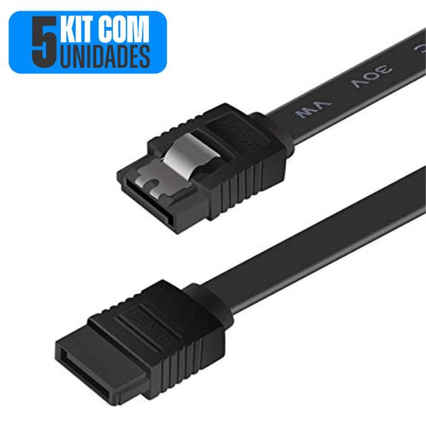 Imagem de Kit 5 Cabo de Dados Sata 3 6gb/s Com Trava 40cm Conector Reto HD SSD Preto