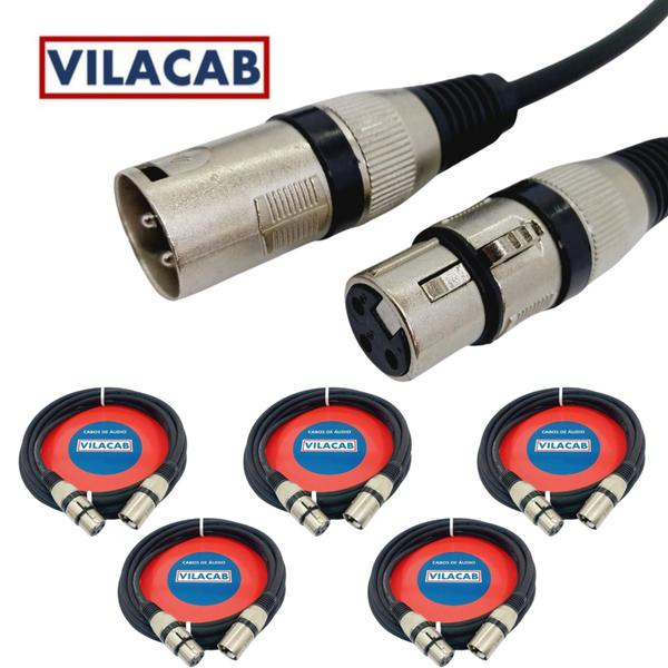 Kit 5 Cabos Microfone Xlr / Dmx Balanceado 5 Metros - Vilacab Imagem de Kit 5 Cabos Microfone Xlr / Dmx Balanceado 5 Metros