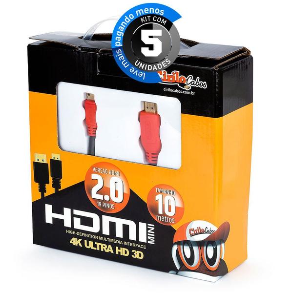 Imagem de Kit 5 Cabos MINI HDMI para HDMI Versão 2.0 - 10 metros