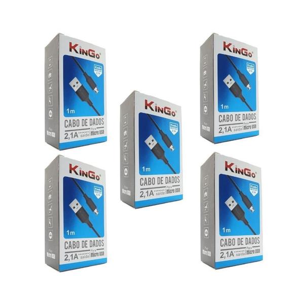 Imagem de Kit 5 Cabos Usb V8 Kingo Preto 1M 2.1A Para Galaxy J2 Prime