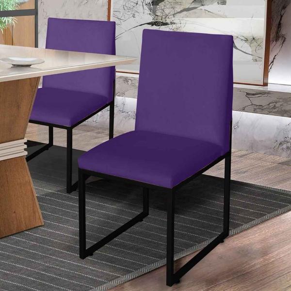 Imagem de Kit 5 Cadeira Para Sala de Jantar Trendy Base Metálica Preto Suede Roxo - Móveis Mafer