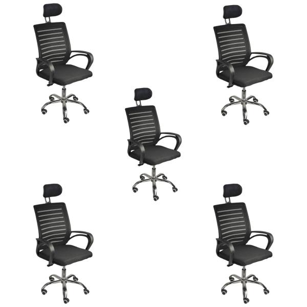 Kit 5 Cadeiras de Escritório Secretaria Diretor Roma Ergonômica com apoio de Nuca - Oficial Webshop Imagem de Kit 5 Cadeiras de Escritório Secretaria Diretor Roma Ergonômica com apoio de Nuca