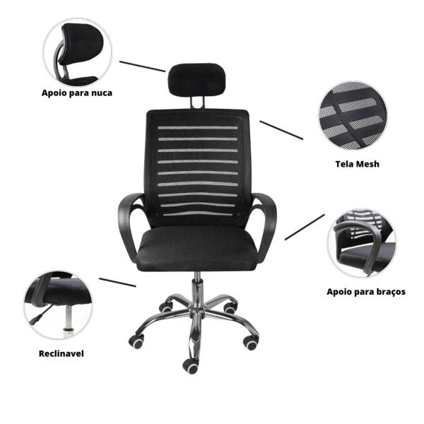 Kit 5 Cadeiras de Escritório Secretaria Diretor Roma Ergonômica com apoio de Nuca - Oficial Webshop Imagem de Kit 5 Cadeiras de Escritório Secretaria Diretor Roma Ergonômica com apoio de Nuca
