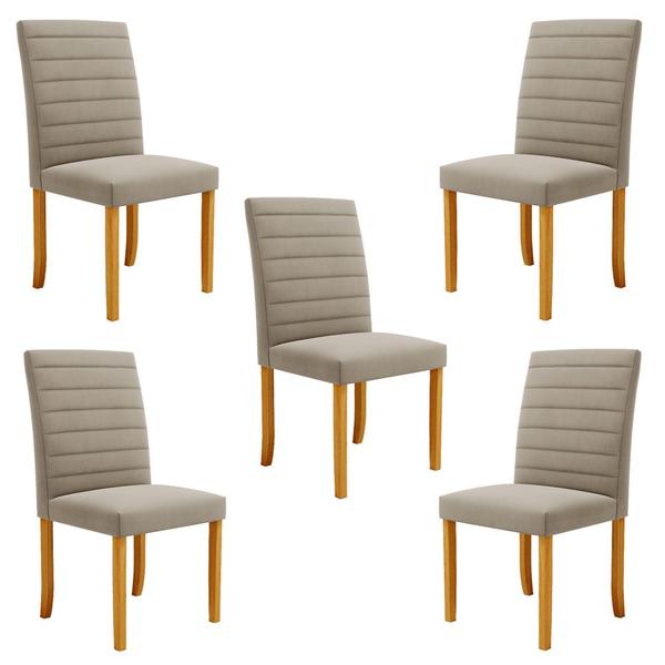Imagem de Kit 5 Cadeiras de Sala de Jantar Estofadas Veiga Madeira Maciça Suede Bege G78 - Gran Belo