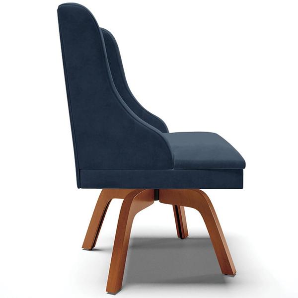 Imagem de Kit 5 Cadeiras Decorativas Sala de Jantar Base Giratória de Madeira Firenze Suede Azul Marinho/Natural G19 - Gran Belo