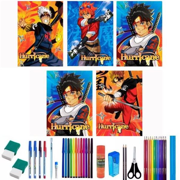 Imagem de Kit 5 Caderno Anime Brochurão Capa Dura 96 Folhas 38 Itens