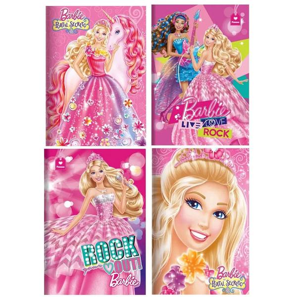 Imagem de Kit 5 Caderno Barbie Brochurão Tam Grande A4 Com 40 Materiais Escolar