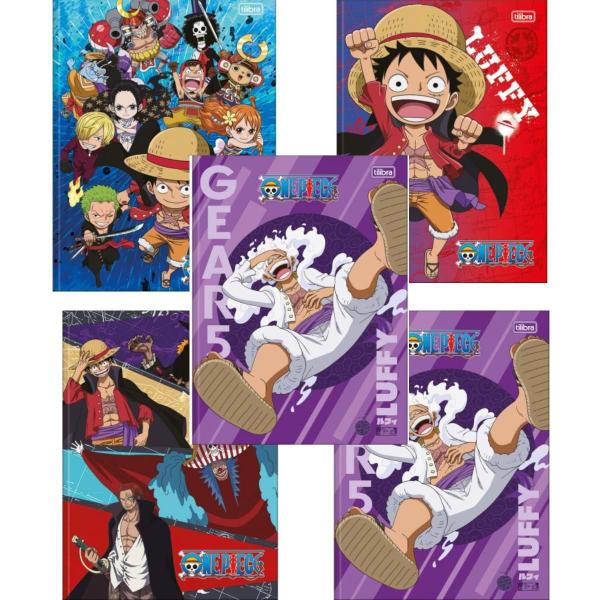 Imagem de Kit 5 Caderno Brochurão One Piece + 1 Desenho 80 Folhas Tilibra