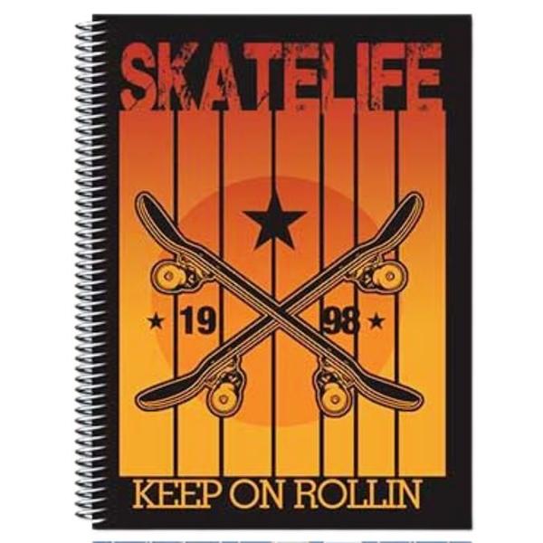 Imagem de Kit 5 Caderno Skate 96 Folhas Arame Capa Dura Com 36 Itens