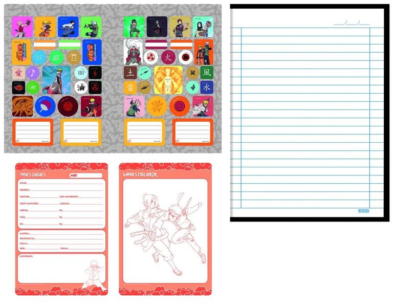 Imagem de Kit 5 Cadernos Naruto Shippuden Brochurão + Desenho e Cartografia Naruto