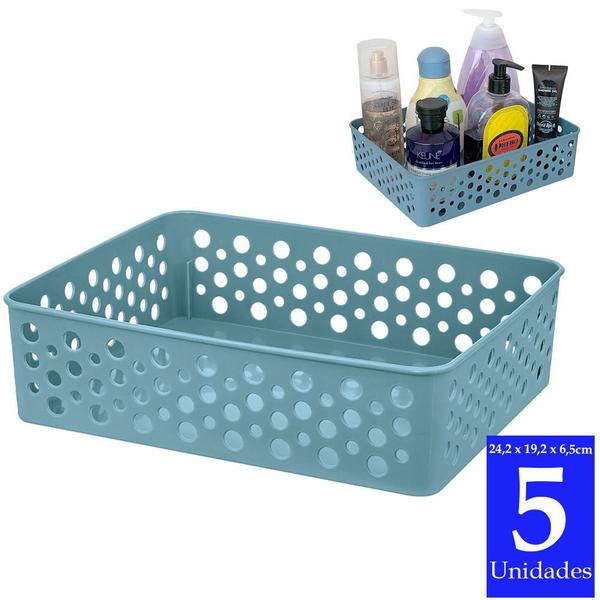 Kit 5 caixa cesto organizador multiuso banheiro lavabo armário cozinha gaveta closet quarto infantil - Usual Plastic Imagem de Kit 5 caixa cesto organizador multiuso banheiro lavabo armário cozinha gaveta closet quarto infantil