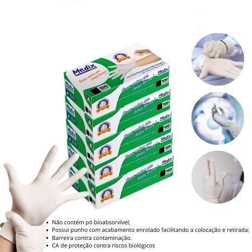 kit 5 Caixa de Luva Descartáveis Latex sem pó Medix, Inoven Imagem de kit 5 Caixa de Luva Descartáveis Latex sem pó Medix, Inoven