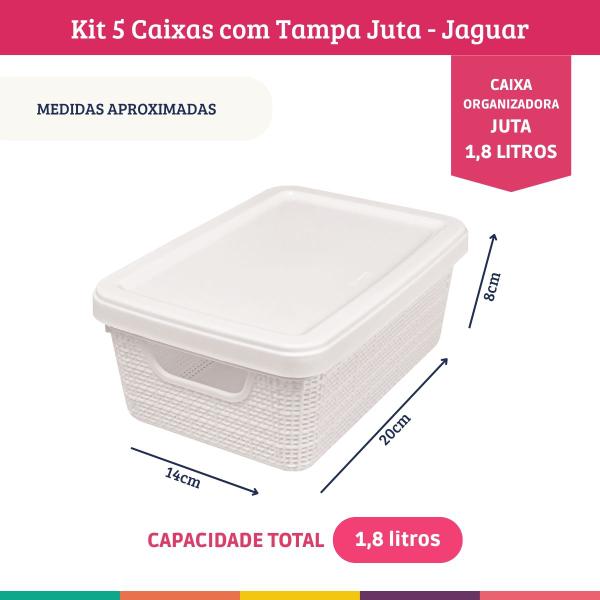 Kit 5 Caixas Juta Cesto Organizador c/ Tampa Multiuso Branca - Jaguar Imagem de Kit 5 Caixas Juta Cesto Organizador c/ Tampa Multiuso Branca