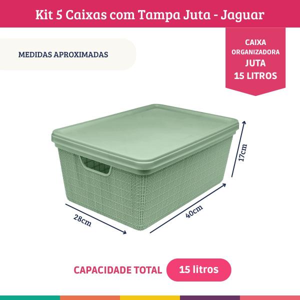 Imagem de Kit 5 Caixas Juta Cesto Organizador com Tampa Multiuso Verde