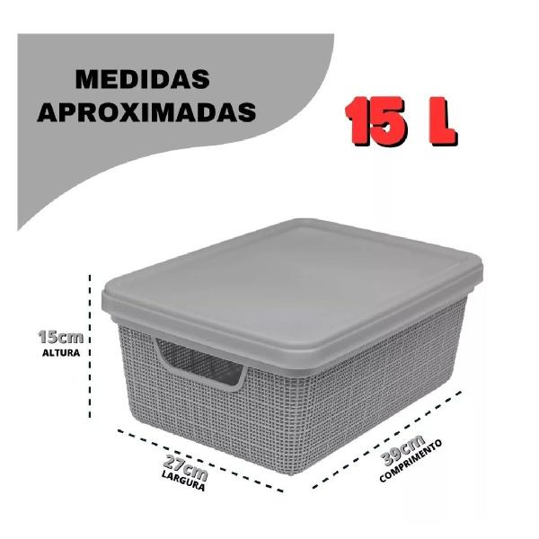 Imagem de Kit 5 Caixas Organizadoras Cesto Tampa Multiuso 1,8l 5l 15l