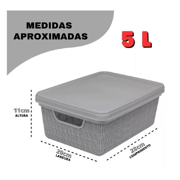 Imagem de Kit 5 Caixas Organizadoras Cesto Tampa Multiuso 1,8l 5l 15l