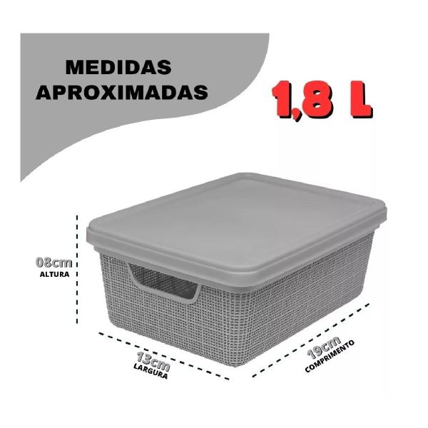 Imagem de Kit 5 Caixas Organizadoras Cesto Tampa Multiuso 1,8l 5l 15l