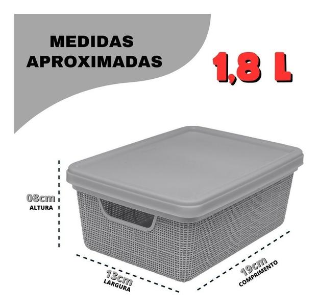 Imagem de Kit 5 Caixas Organizadoras Cesto Tampa Multiuso 1,8l 5l 15l Preto