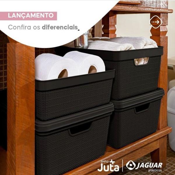 Imagem de Kit 5 Caixas Organizadoras Cesto Tampa Multiuso 1,8l 5l 15l Preto