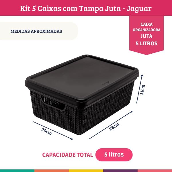 Imagem de Kit 5 Caixas Organizadoras com Tampa Cesto Juta Preta