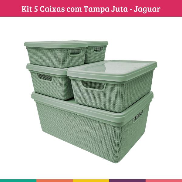 Imagem de Kit 5 Caixas Organizadoras com Tampa Cesto Juta Verde