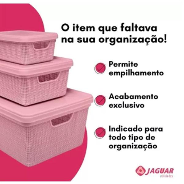 Imagem de Kit 5 Caixas Organizadoras Multiuso 1,8L 5L 15L Rosa