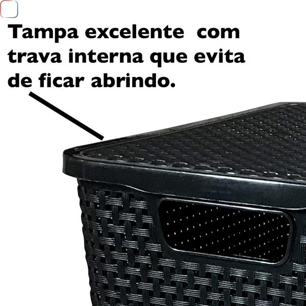 Imagem de Kit 5 Caixas Organizadoras Rattan 20 Litros Empilhável Preta - Cesto Organizador 20L