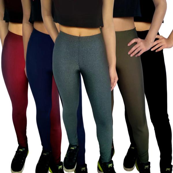 Imagem de Kit 5 Calças Femininas Legging Elástico Lisas Cores Sortidas Suplex PP ao Plus Size