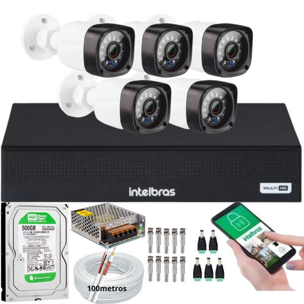 Imagem de Kit 5 Cameras Segurança Dvr Intelbras Full Hd 8ch full hd c/hd