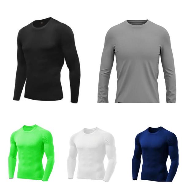 Imagem de Kit 5 Camisa Masculina Manga Longa Malha Fria Cores Variadas