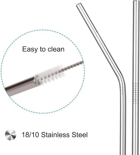 Imagem de Kit 5 Canudos de Aço Inox Com Escova Limpeza Reutilizáveis Ecológicos Cada com 3 Peças