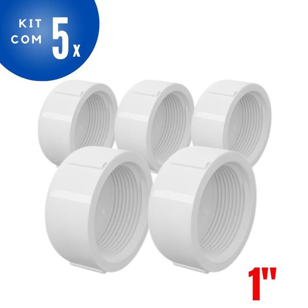 Imagem de Kit 5 Cap Tampão Soldável Roscável PVC Branco Para Tampar Tubos Água Fria 1” Polegada 32mm Tigre