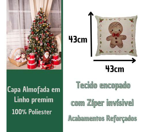 Imagem de  Kit 5 Capa para Almofada Natalina Linho Luxo Sofisticada Decoração de Natal Papai Noel Renas Boneco de Neve  43x43cm Lizzi