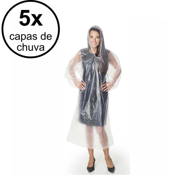 Imagem de Kit 5 Capas de Chuva Descartável Transparente Unissex