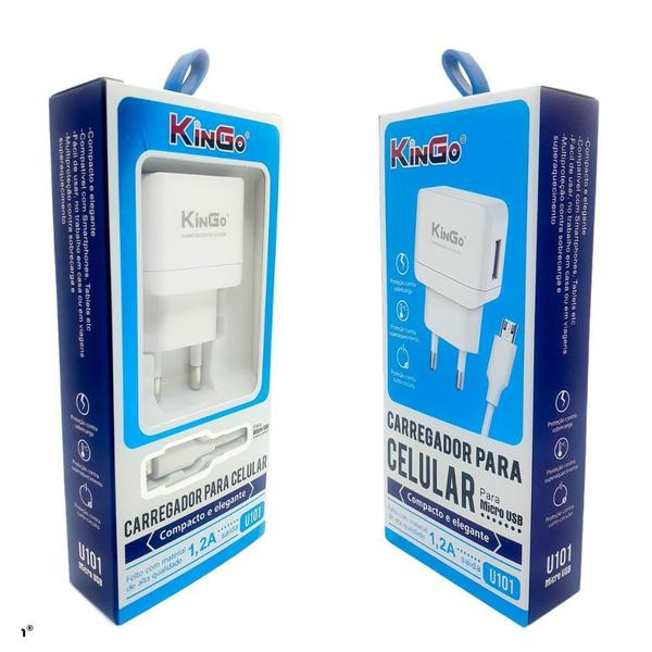 Imagem de Kit 5 Carreg. Micro-USB V8 Kingo 1.2A 5V para Galaxy A10s