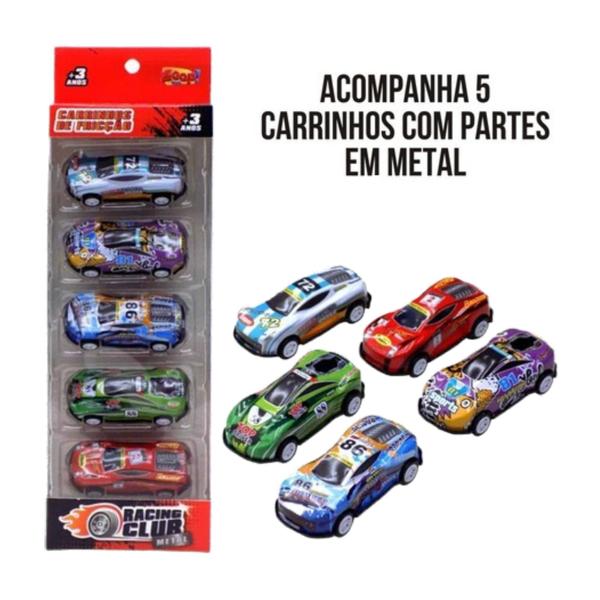 Imagem de kit 5 Carrinhos de Fricção Metal Corrida Brinquedo Menino