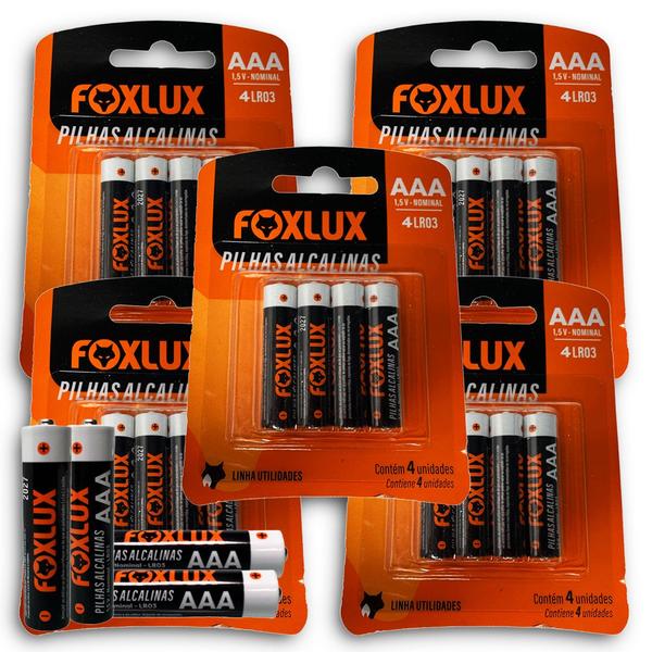 Imagem de Kit 5 Cartelas de Pilha Alcalina Palito AAA Com 4 Un Foxlux - Totalizando 20 pilhas