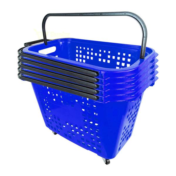 Imagem de Kit 5 cestas de compras com rodas 40l azul