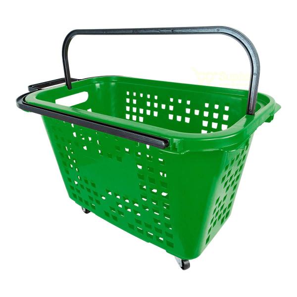 Imagem de Kit 5 cestas de compras com rodas 40l verde