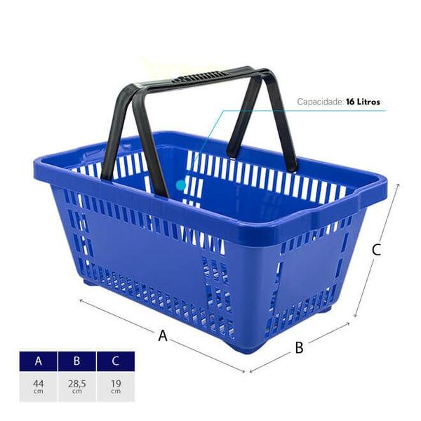 Imagem de Kit 5 cestas de compras plástica 16l azul