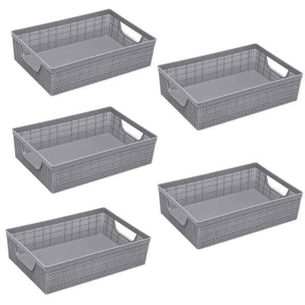 Imagem de Kit 5 Cesto Organizador Juta A4 5,2 L 33x23x8,5 Cm CINZA